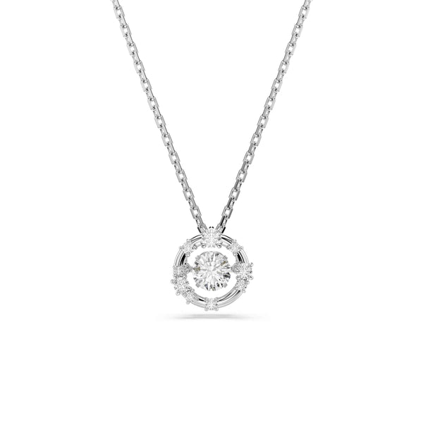 Swarovski Constella pendant, Round cut, Dancing stone, White, Rhodium plated