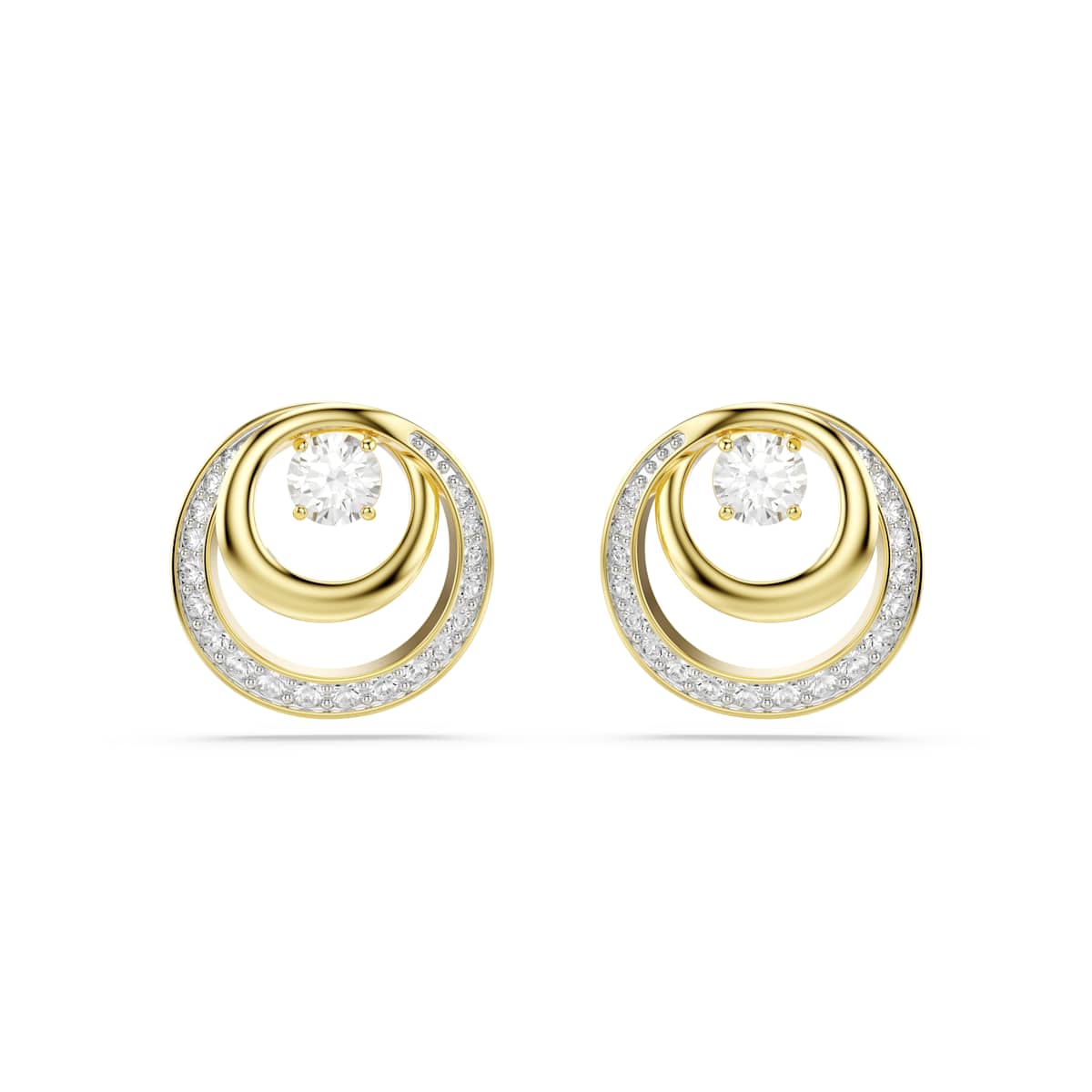 Swarovski Hyperbola stud earrings, Round cut, White, Gold-tone plated