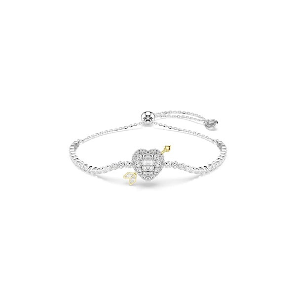 Swarovski Idyllia bracelet, Mixed cuts, Heart with arrow, White, Rhodium plated