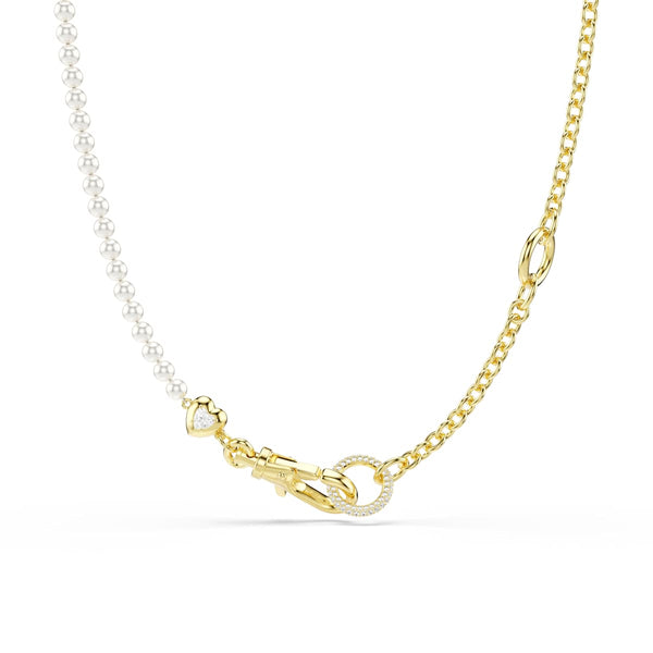 Swarovski Idyllia necklace, Crystal pearl, White, Gold-tone plated
