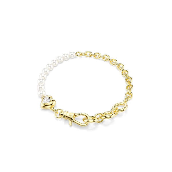 Swarovski Idyllia bracelet, Crystal pearl, White, Gold-tone plated