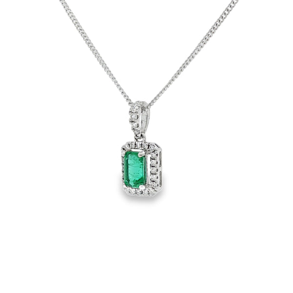Emerald & Diamond Emerald Cut, 18ct White Gold Pendant