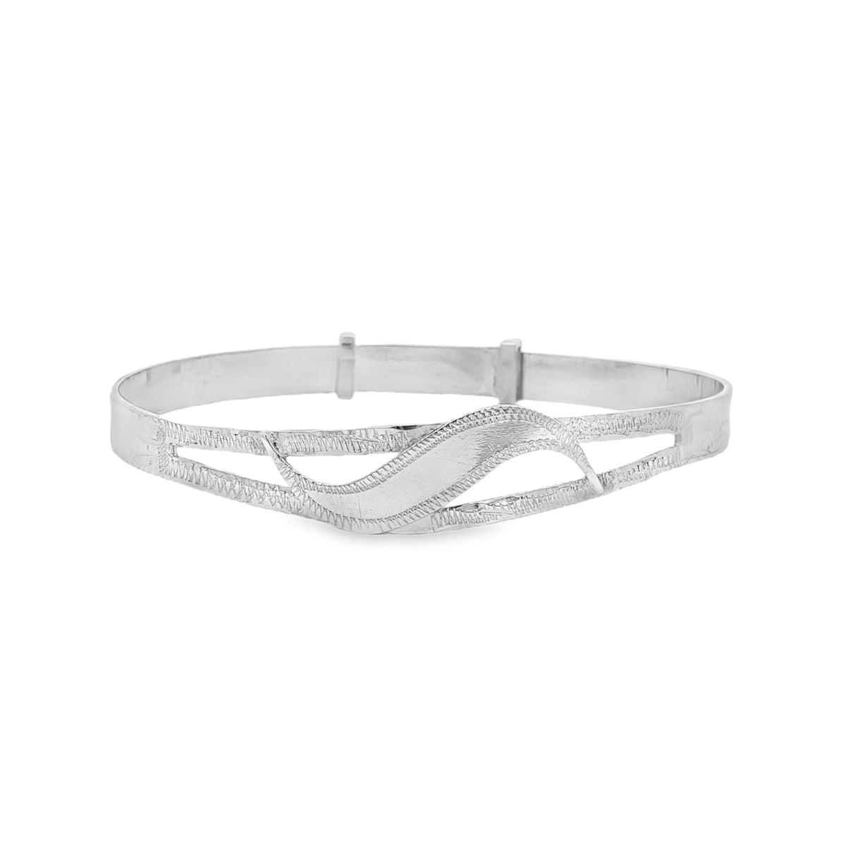 Silver Plated Childs Baby Bangle With Wave Detail (Small)