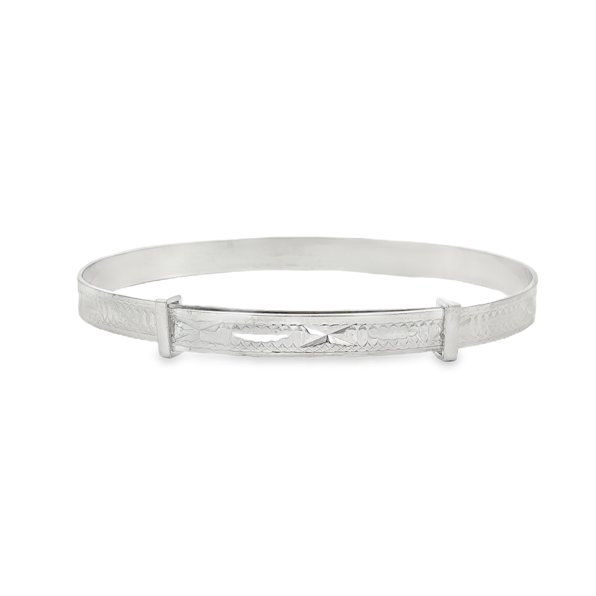 Silver Childs Baby Bangle With Wide Diamond Cut Patten (Large)
