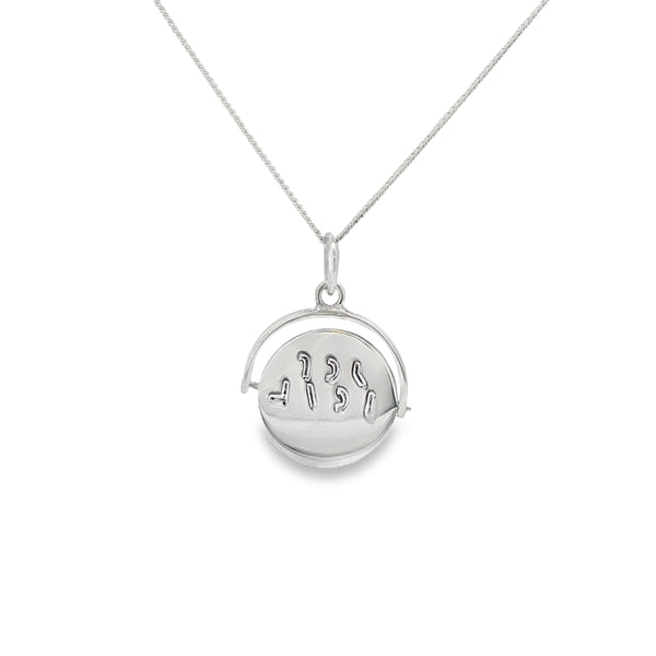 Silver 15x16mm Round 'I Love You' Spinning Disc Pendant