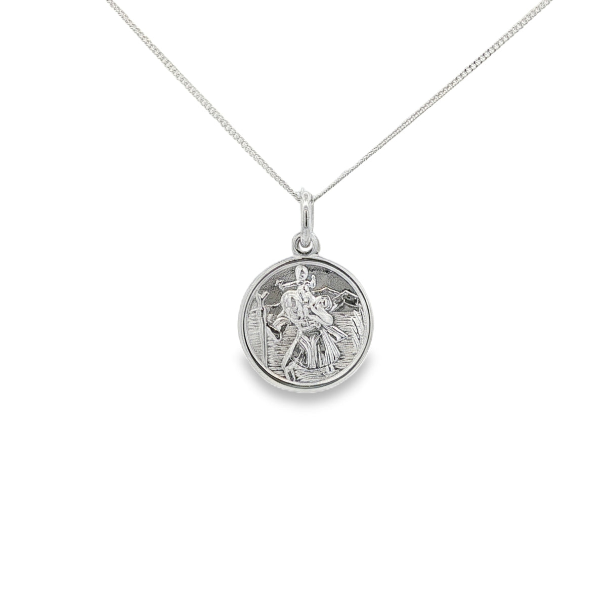Silver 16mm Round St Christopher Pendant