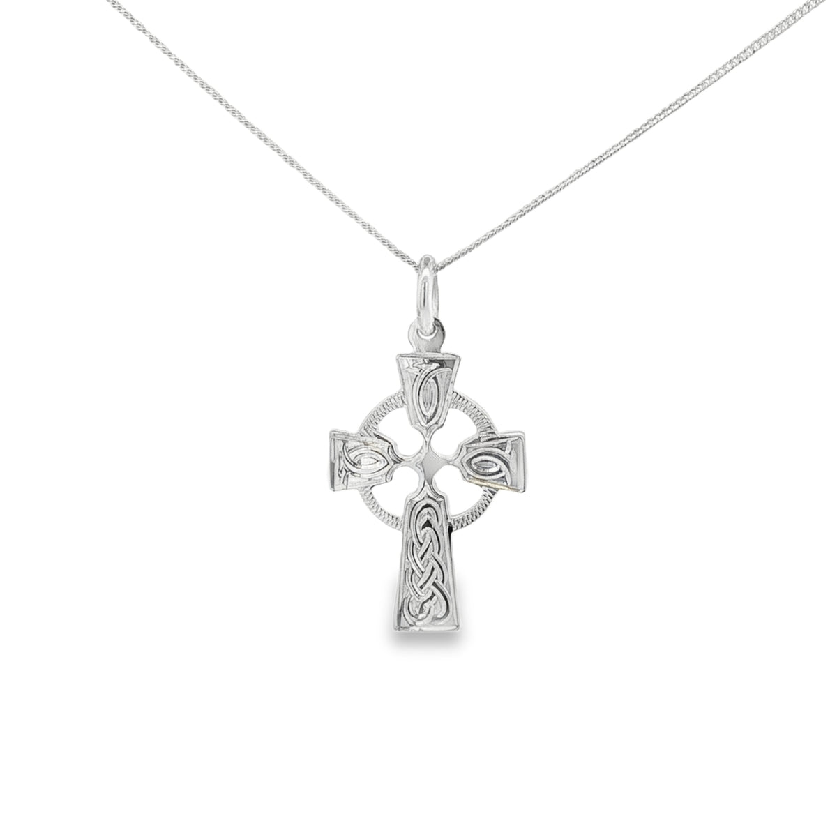 Silver 23x16mm Hand Engraved, Celtic Pattern Cross Pendant