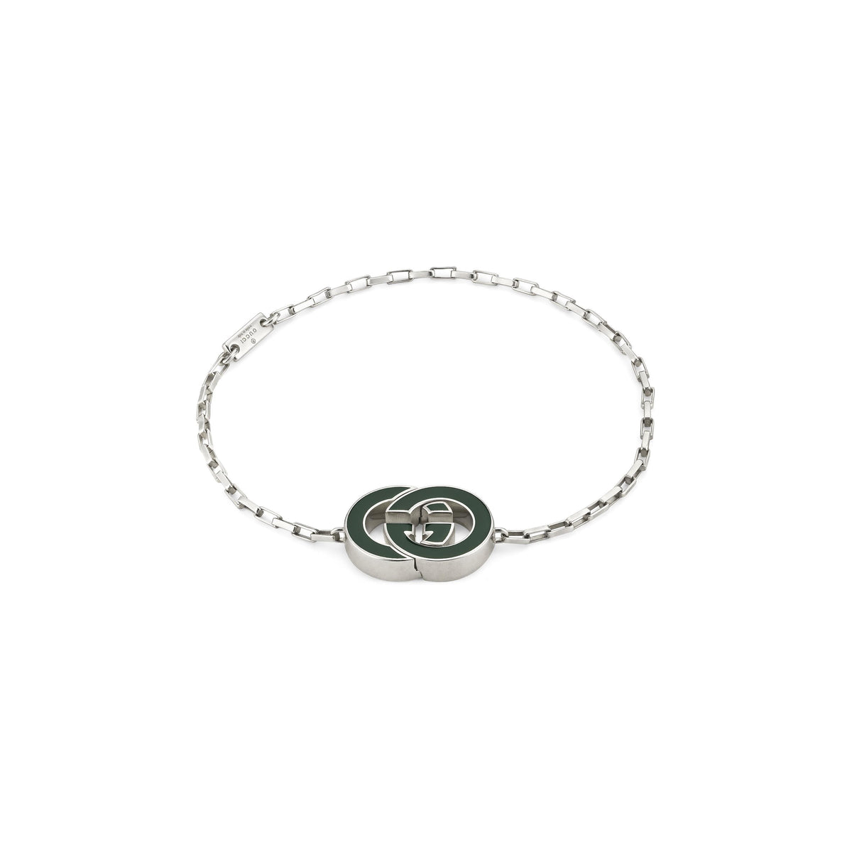 Gucci Interlocking Green Enamel Sterling Silver Bracelet
