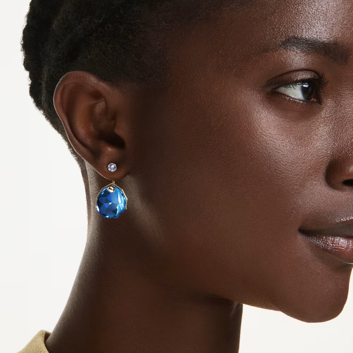 Swarovski Gema earring jackets, Blue, Gold-tone plated