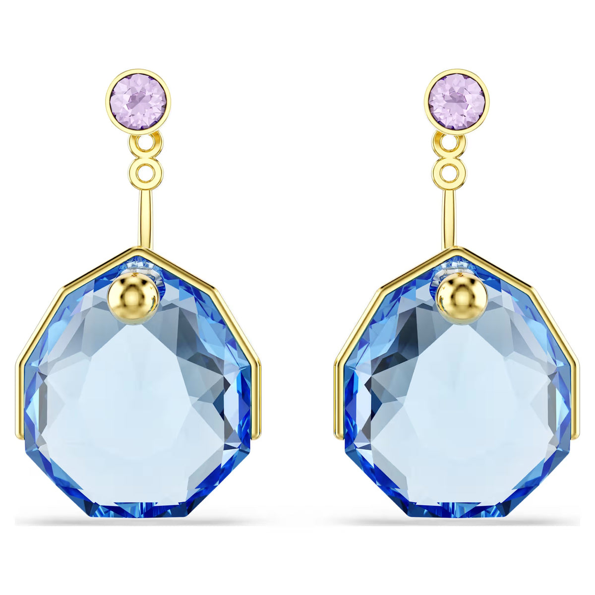 Swarovski Gema earring jackets, Blue, Gold-tone plated