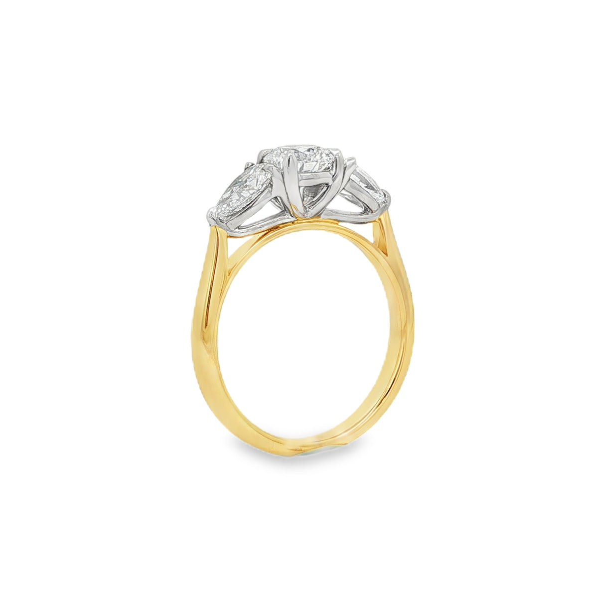 Round Brilliant & Pear Cut 1.61ct Trilogy, Lab Grown 18ct Yellow Gold & Platinum Ring