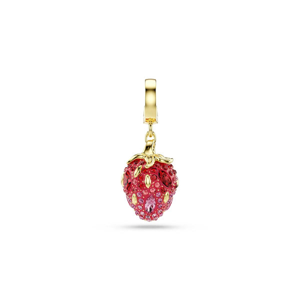 Swarovski Idyllia charm, Mixed cuts, Strawberry, Red, Gold-tone plated