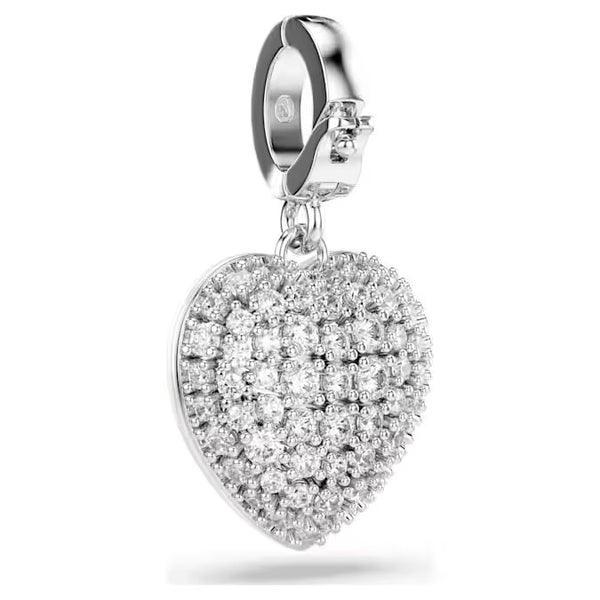 Swarovski Idyllia charm, Mixed cuts, Pearl-coloured coating, Heart, White, Rhodium plated