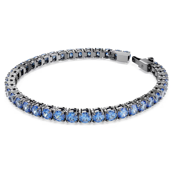 Swarovski Matrix Tennis bracelet, Round cut, Blue, Ruthenium plated