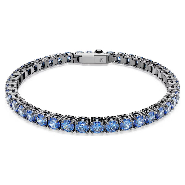 Swarovski Matrix Tennis bracelet, Round cut, Blue, Ruthenium plated