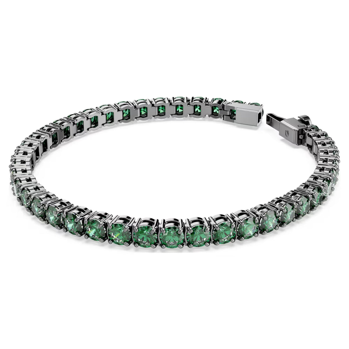 Swarovski Matrix Tennis bracelet, Round cut, Green, Ruthenium plated