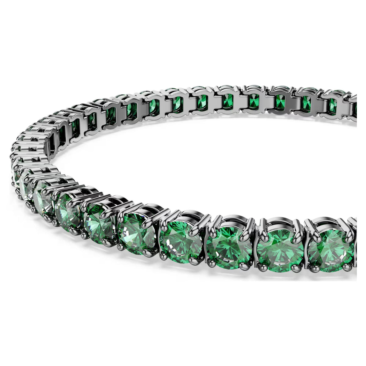 Swarovski Matrix Tennis bracelet, Round cut, Green, Ruthenium plated