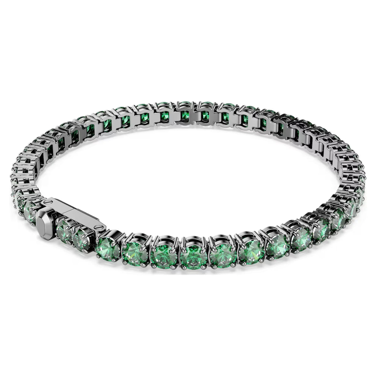Swarovski Matrix Tennis bracelet, Round cut, Green, Ruthenium plated