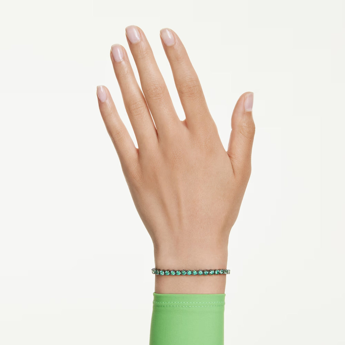 Swarovski Matrix Tennis bracelet, Round cut, Green, Ruthenium plated