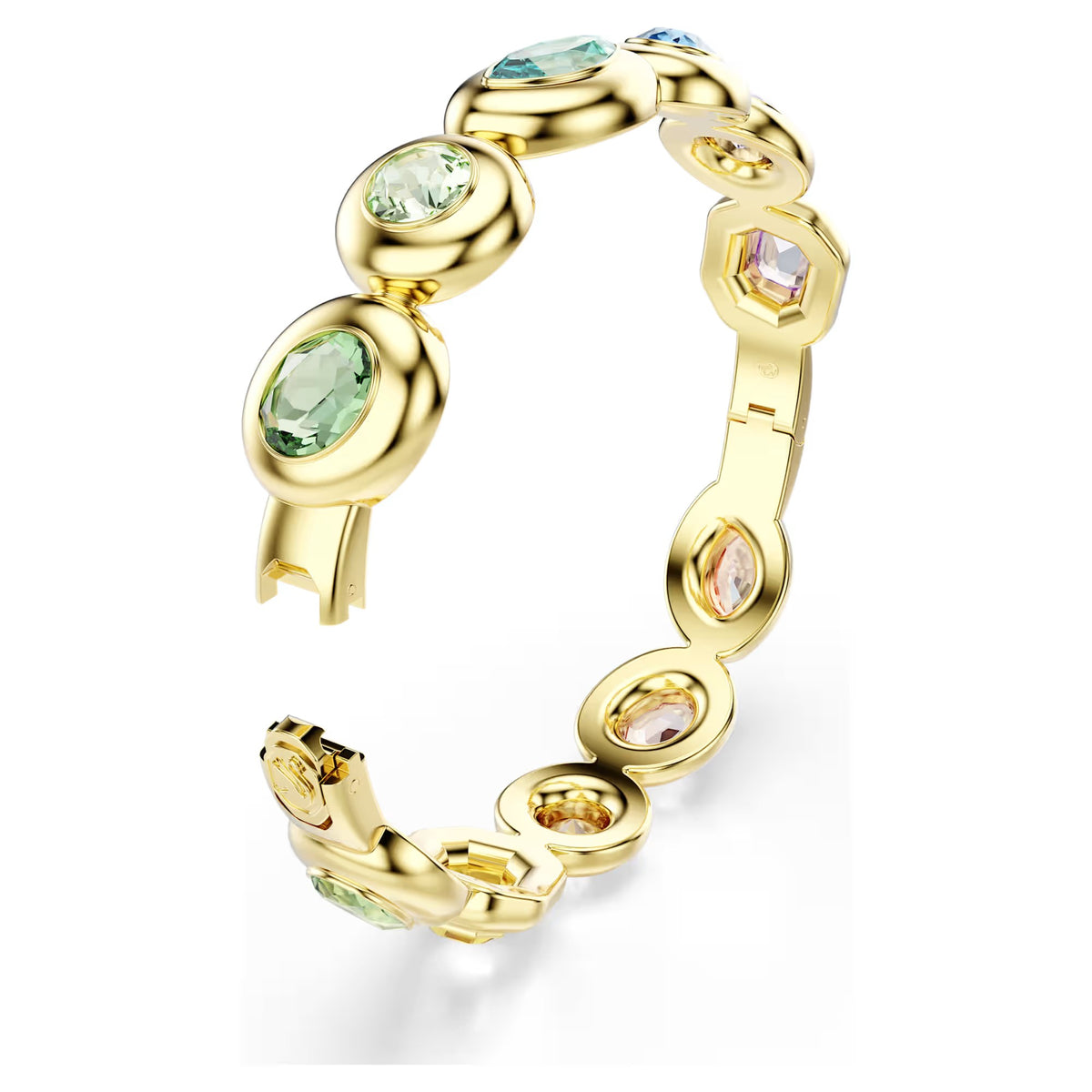 Swarovski Gema bangle, Mixed cuts, Multicoloured, Gold-tone plated
