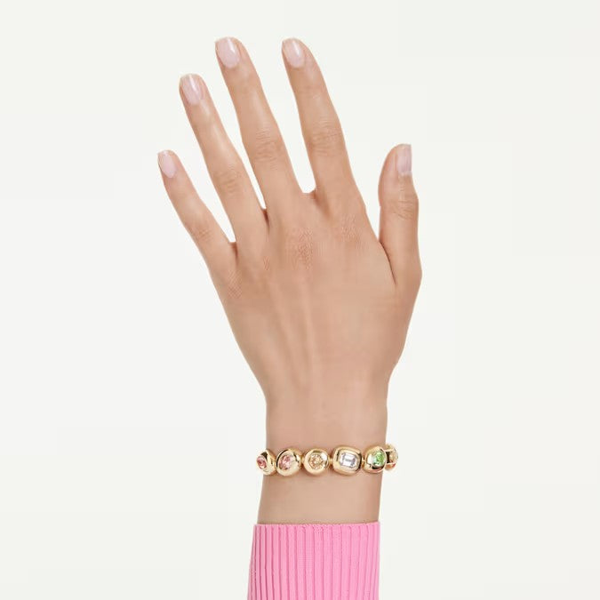 Swarovski Gema bangle, Mixed cuts, Multicoloured, Gold-tone plated