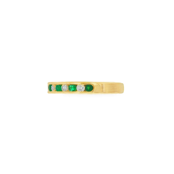Emerald and Diamond, 18ct Yellow Gold Channel Set Ring