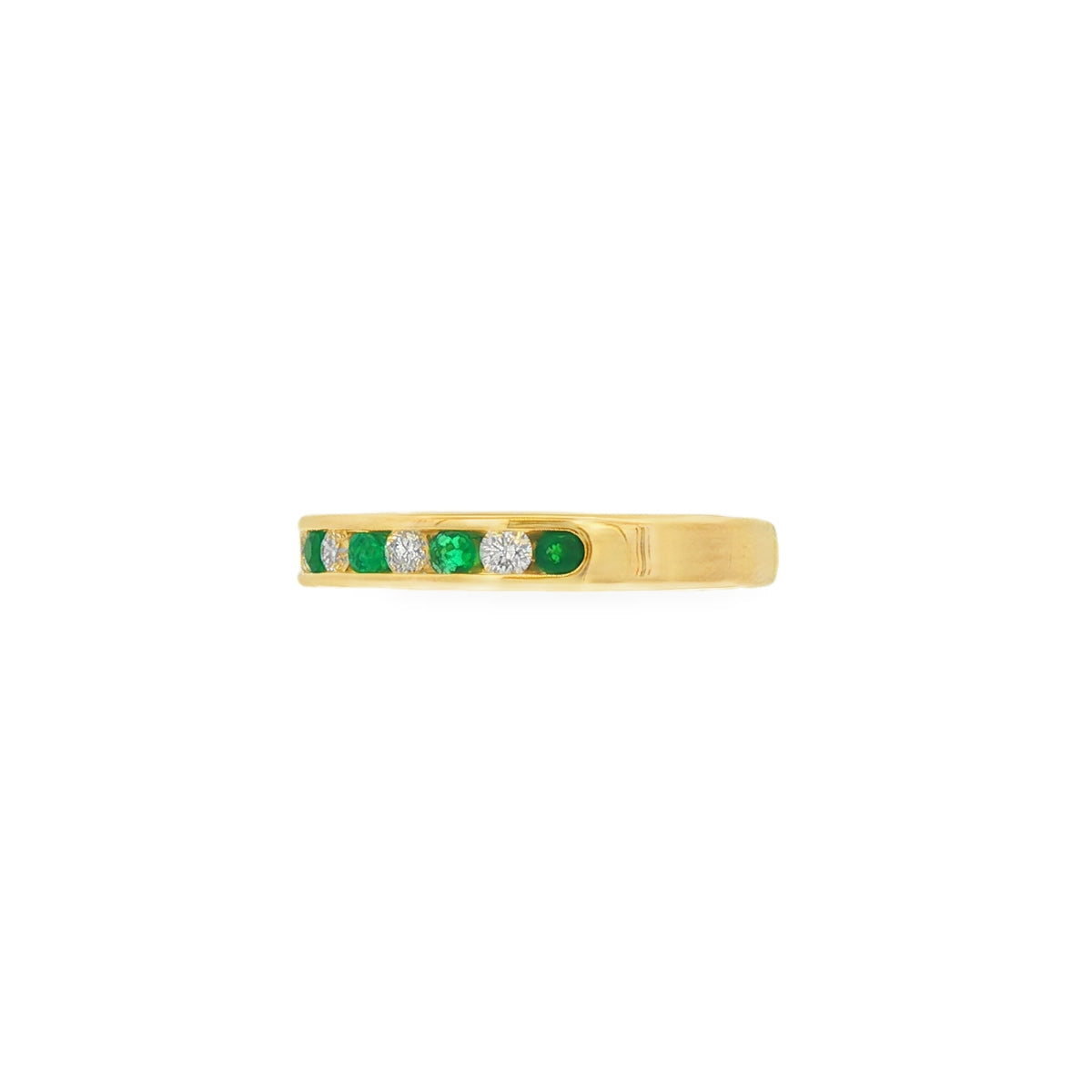 Emerald and Diamond, 18ct Yellow Gold Channel Set Ring