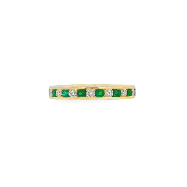 Emerald and Diamond, 18ct Yellow Gold Channel Set Ring