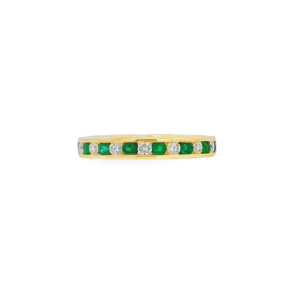 Emerald and Diamond, 18ct Yellow Gold Channel Set Ring