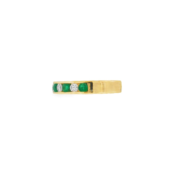 Emerald and Diamond, 18ct Yellow Gold Channel Set Ring