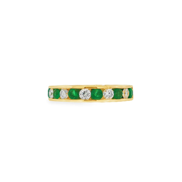 Emerald and Diamond, 18ct Yellow Gold Channel Set Ring
