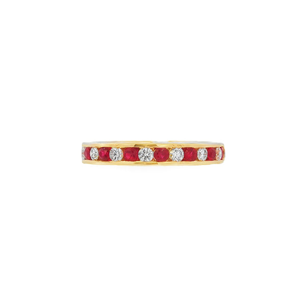 Ruby and Diamond, 18ct Yellow Gold Channel Set Ring