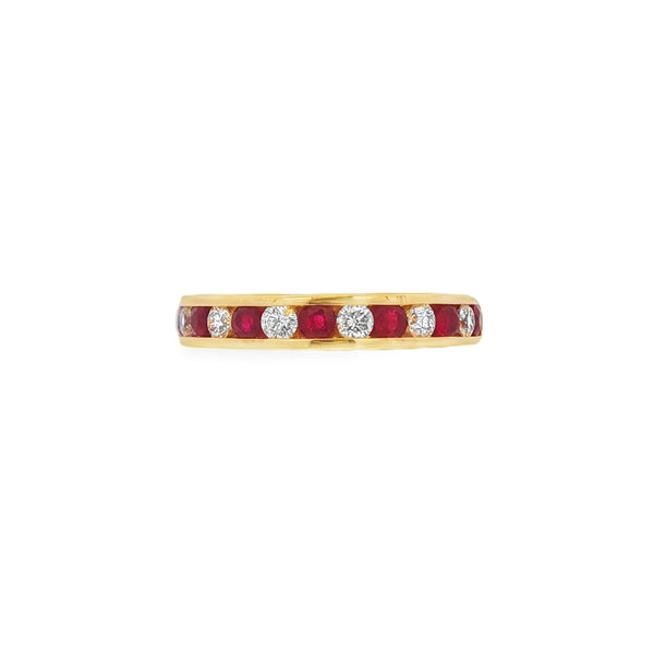 Ruby and Diamond, 18ct Yellow Gold Channel Set Ring