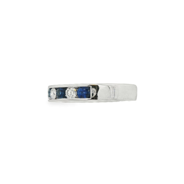 Sapphire and Diamond, Platinum Channel Set Ring