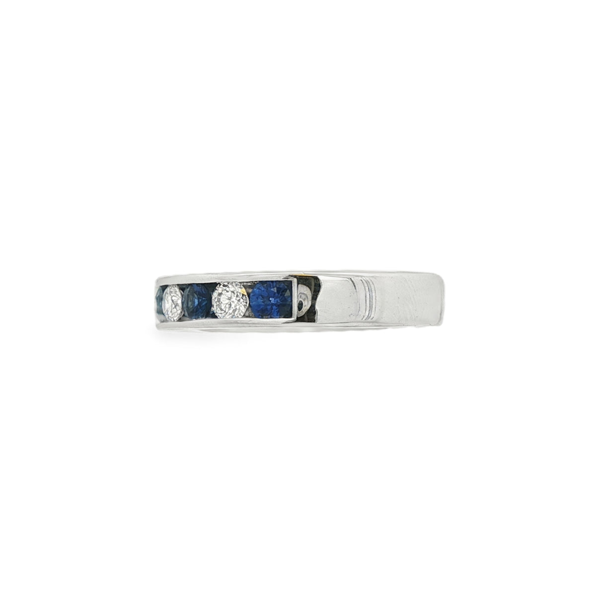 Sapphire and Diamond, Platinum Channel Set Ring