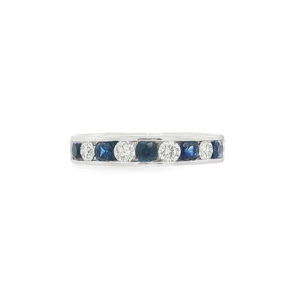 Sapphire and Diamond, Platinum Channel Set Ring