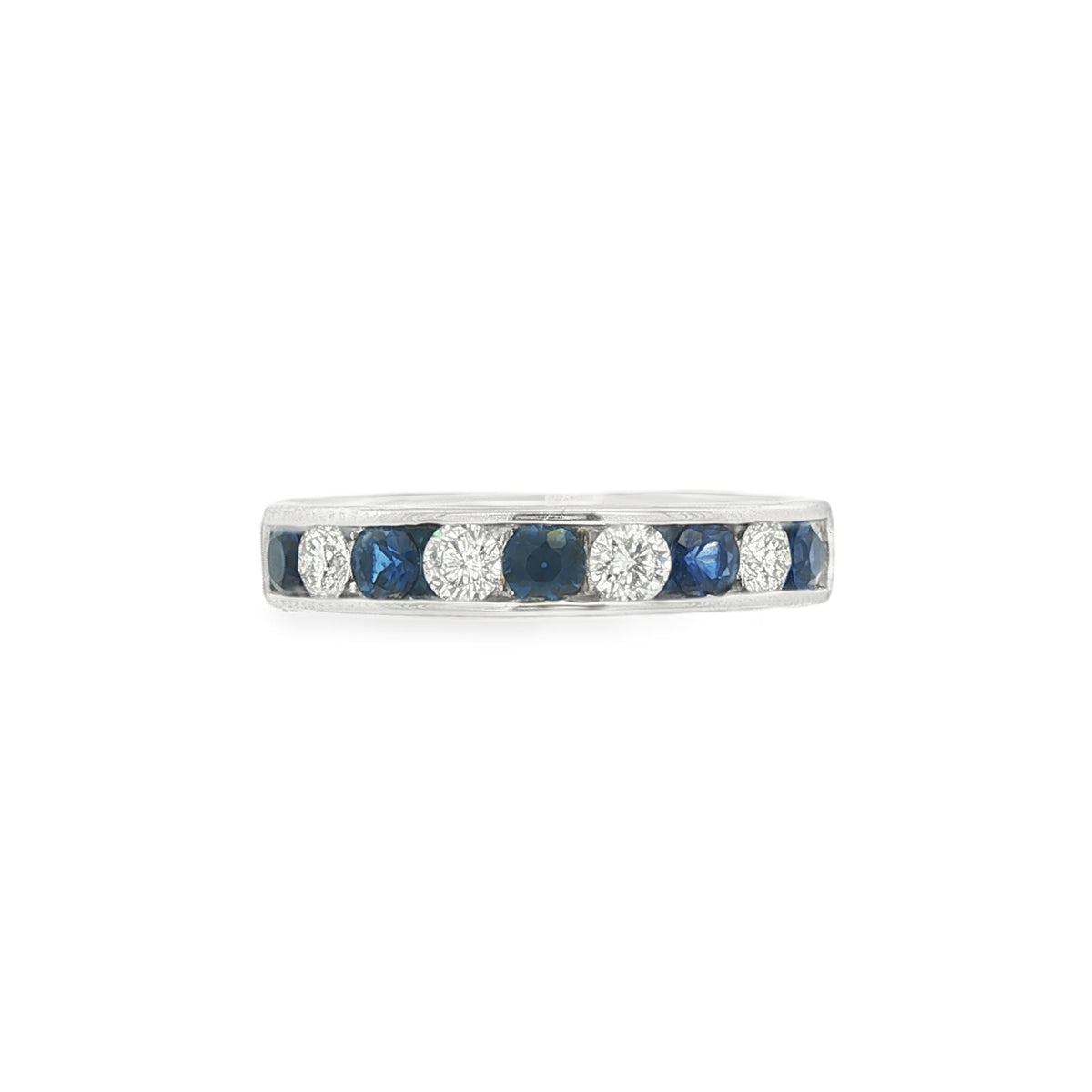 Sapphire and Diamond, Platinum Channel Set Ring