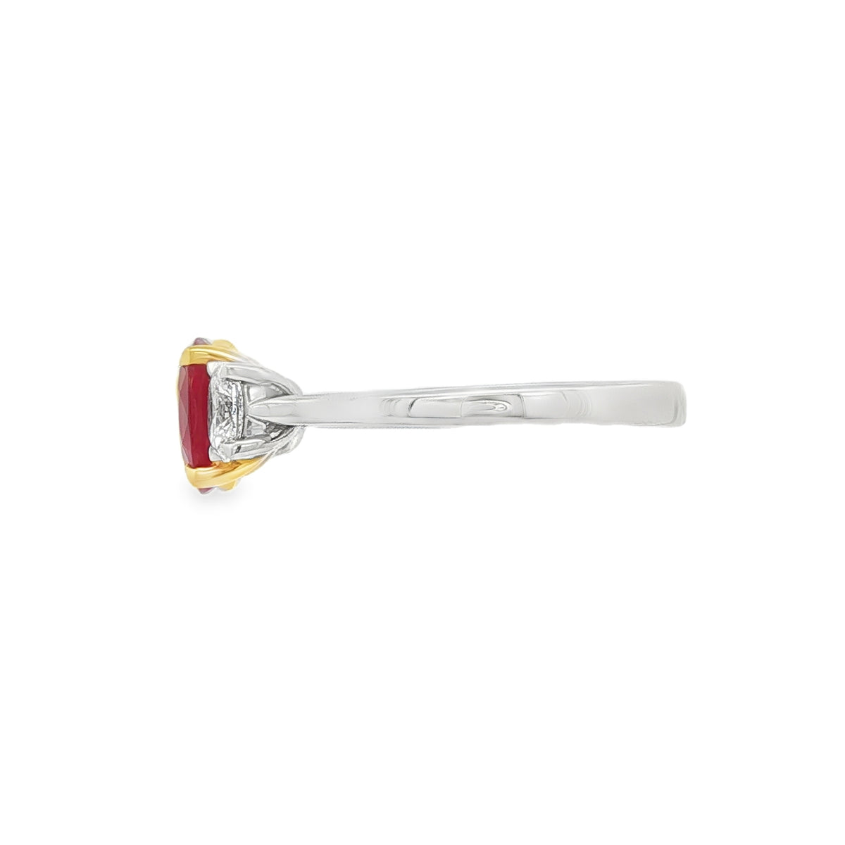 Ruby and Diamond 3 Stone, Platinum and 18ct Yellow Gold Ring