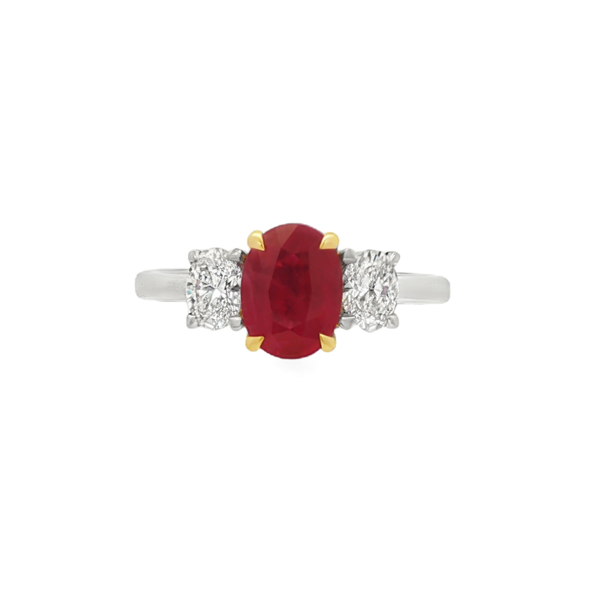Ruby and Diamond 3 Stone, Platinum and 18ct Yellow Gold Ring