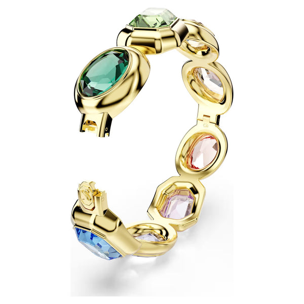 Swarovski Gema cuff, Oversized crystals, Mixed cuts, Multicoloured, 18k gold finish
