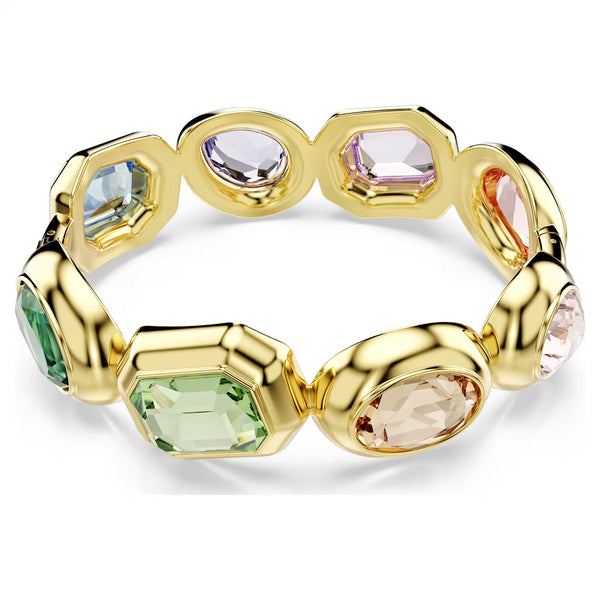 Swarovski Gema cuff, Oversized crystals, Mixed cuts, Multicoloured, 18k gold finish