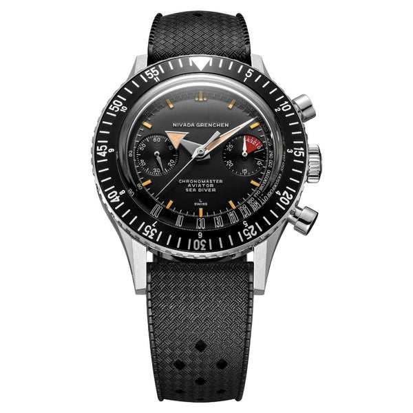 Nivada Grenchen Chronomaster Broad Arrow 41mm Rubber Tropic Strap Watch 85041M01
