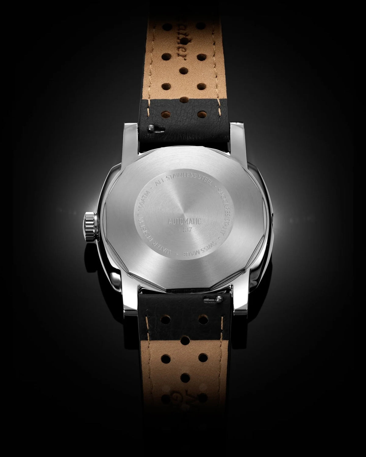 Nivada Grenchen Depthmaster Art Deco 39mm Black Racing Strap Watch 14105A10