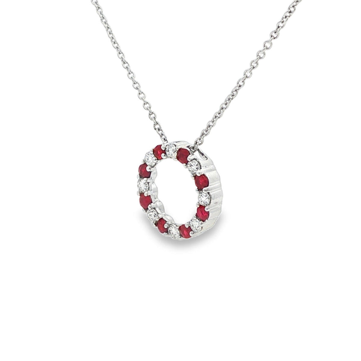 Ruby and Diamond Circle14mm, 18ct White Gold Pendant
