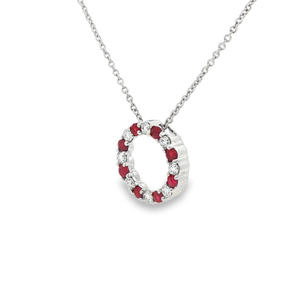 Ruby and Diamond Circle14mm, 18ct White Gold Pendant