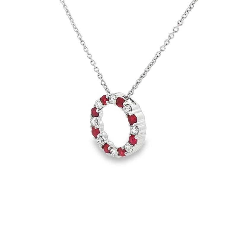 Ruby and Diamond Circle14mm, 18ct White Gold Pendant