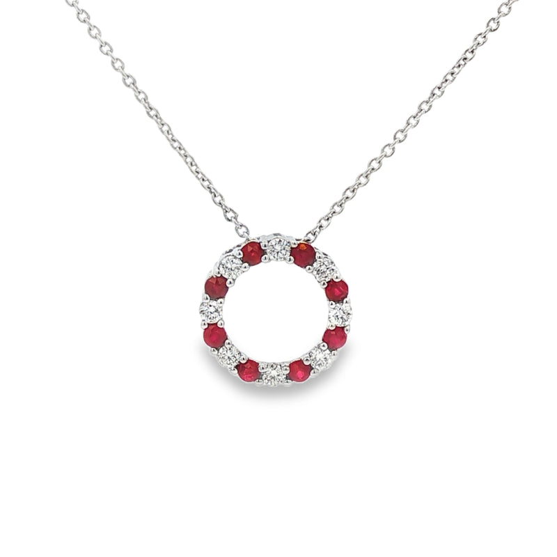 Ruby and Diamond Circle14mm, 18ct White Gold Pendant