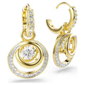 Swarovski Hyperbola drop earrings, Round cut, White, 18k gold finish