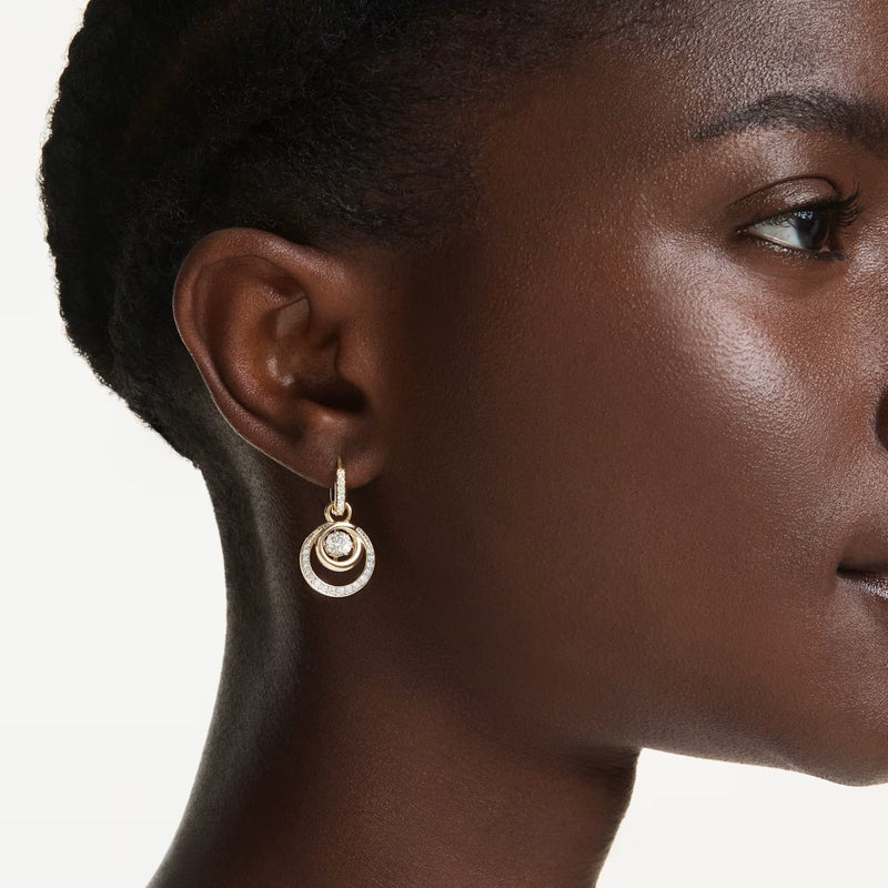 Swarovski Hyperbola drop earrings, Round cut, White, 18k gold finish
