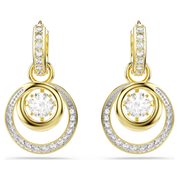 Swarovski Hyperbola drop earrings, Round cut, White, 18k gold finish